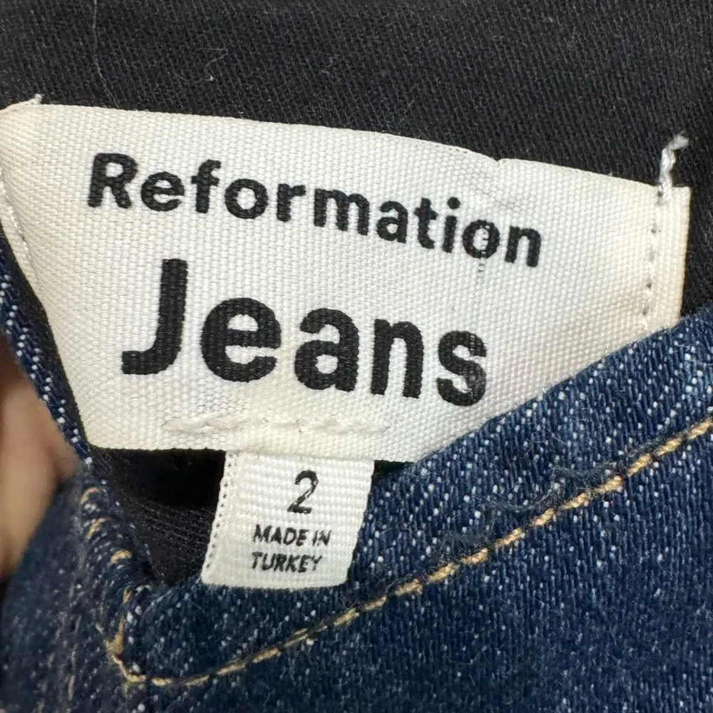 NEW Reformation Joanne Belted Denim Dress in a dark wash